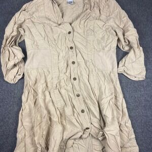 Soft Surroundings Womens Tan Button Down Dress Tencel Blend Size 1